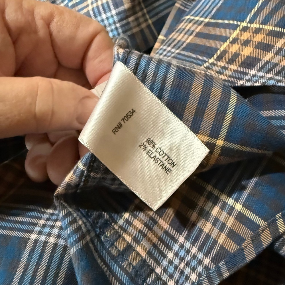 Orvis Mens Blue Tan Plaid Cotton Stretch Long Sleeve Button Down Shirt XL - Picture 7 of 8